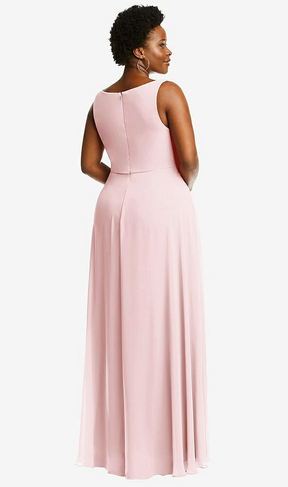 Back View - Ballet Pink Deep V-Neck Chiffon Maxi Dress