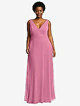 Front View Thumbnail - Orchid Pink Deep V-Neck Chiffon Maxi Dress