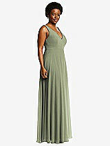 Side View Thumbnail - Sage Deep V-Neck Chiffon Maxi Dress