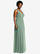 Side View Thumbnail - Seagrass Deep V-Neck Chiffon Maxi Dress