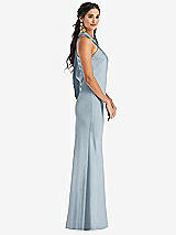 Side View Thumbnail - Mist Draped Twist Halter Tie-Back Trumpet Gown