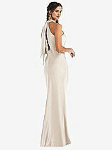 Alt View 1 Thumbnail - Oat Draped Twist Halter Tie-Back Trumpet Gown