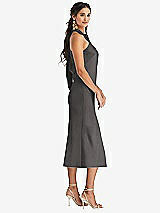 Side View Thumbnail - Caviar Gray Draped Twist Halter Tie-Back Midi Dress - Paloma