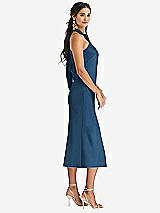 Side View Thumbnail - Dusk Blue Draped Twist Halter Tie-Back Midi Dress - Paloma