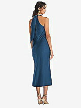 Rear View Thumbnail - Dusk Blue Draped Twist Halter Tie-Back Midi Dress - Paloma