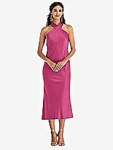 Front View Thumbnail - Tea Rose Draped Twist Halter Tie-Back Midi Dress - Paloma