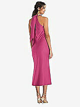 Rear View Thumbnail - Tea Rose Draped Twist Halter Tie-Back Midi Dress - Paloma