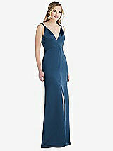 Front View Thumbnail - Dusk Blue Twist Strap Maxi Slip Dress with Front Slit - Neve