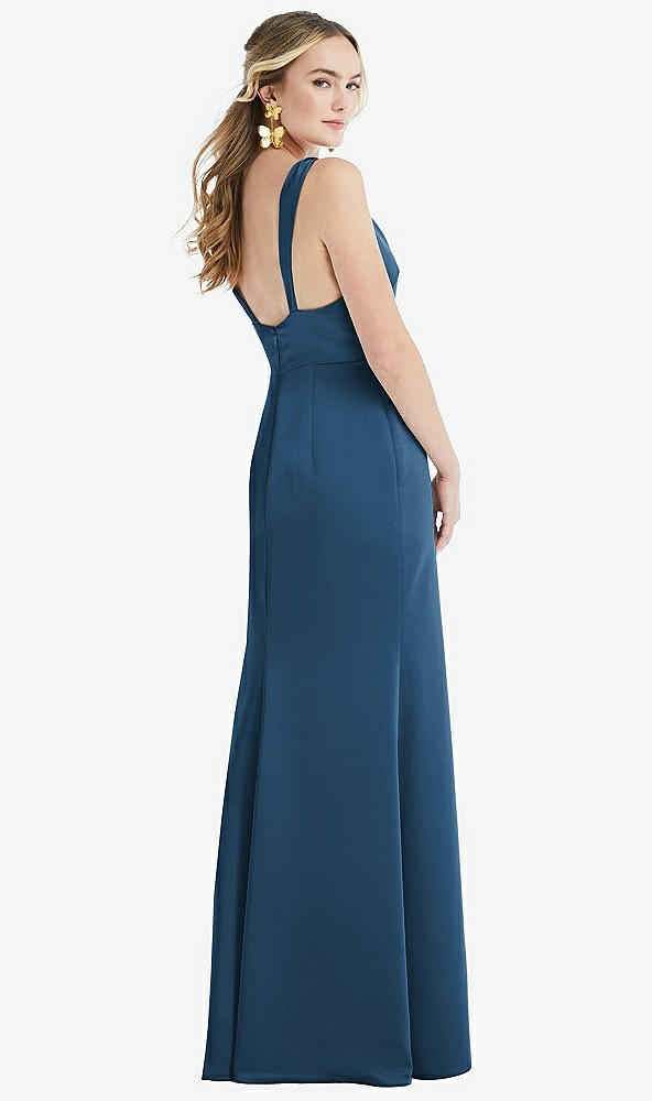 Back View - Dusk Blue Twist Strap Maxi Slip Dress with Front Slit - Neve