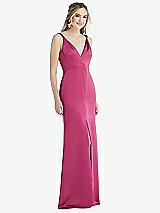 Front View Thumbnail - Tea Rose Twist Strap Maxi Slip Dress with Front Slit - Neve