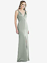 Front View Thumbnail - Willow Green Twist Strap Maxi Slip Dress with Front Slit - Neve