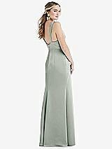 Rear View Thumbnail - Willow Green Twist Strap Maxi Slip Dress with Front Slit - Neve