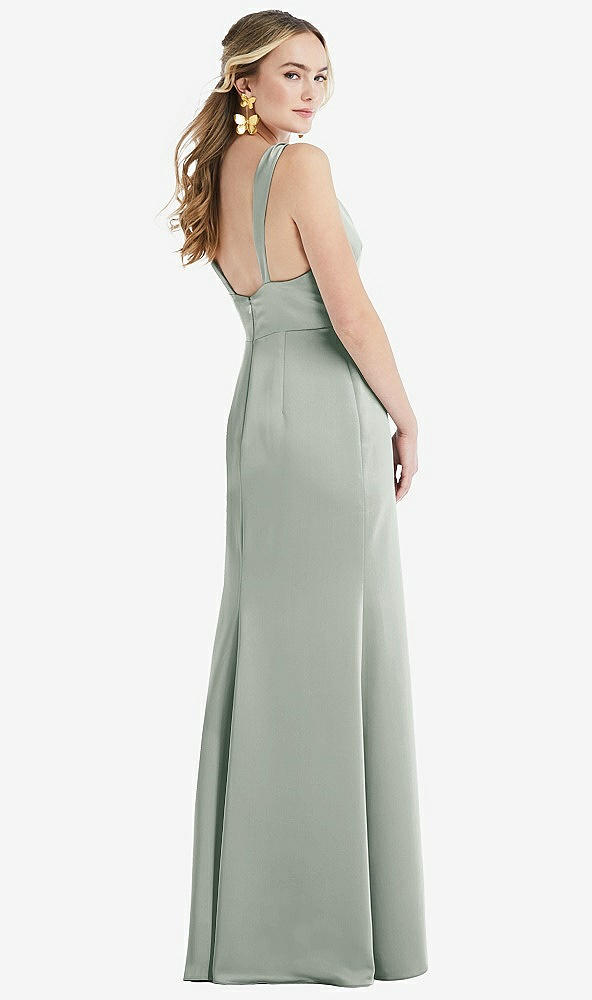 Back View - Willow Green Twist Strap Maxi Slip Dress with Front Slit - Neve
