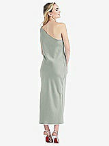 Rear View Thumbnail - Willow Green One-Shoulder Asymmetrical Midi Slip Dress