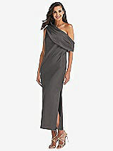 Front View Thumbnail - Caviar Gray Draped One-Shoulder Convertible Midi Slip Dress