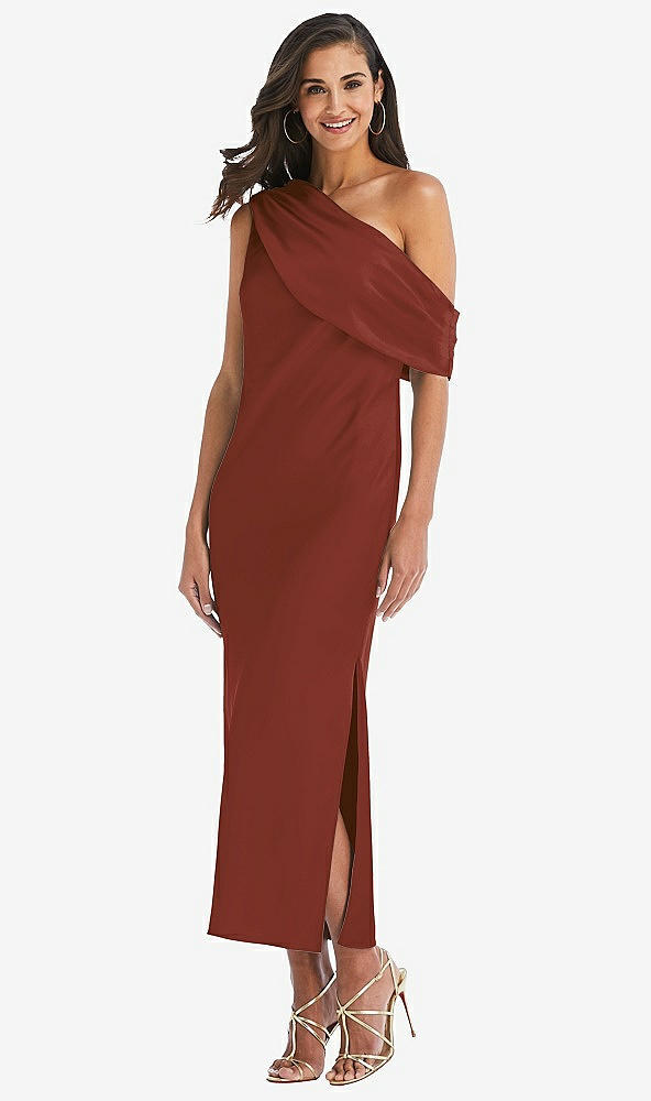 Front View - Auburn Moon Draped One-Shoulder Convertible Midi Slip Dress