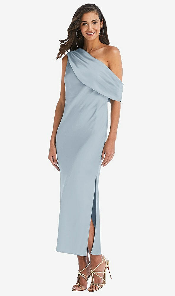 Front View - Mist Draped One-Shoulder Convertible Midi Slip Dress