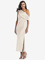 Front View Thumbnail - Oat Draped One-Shoulder Convertible Midi Slip Dress