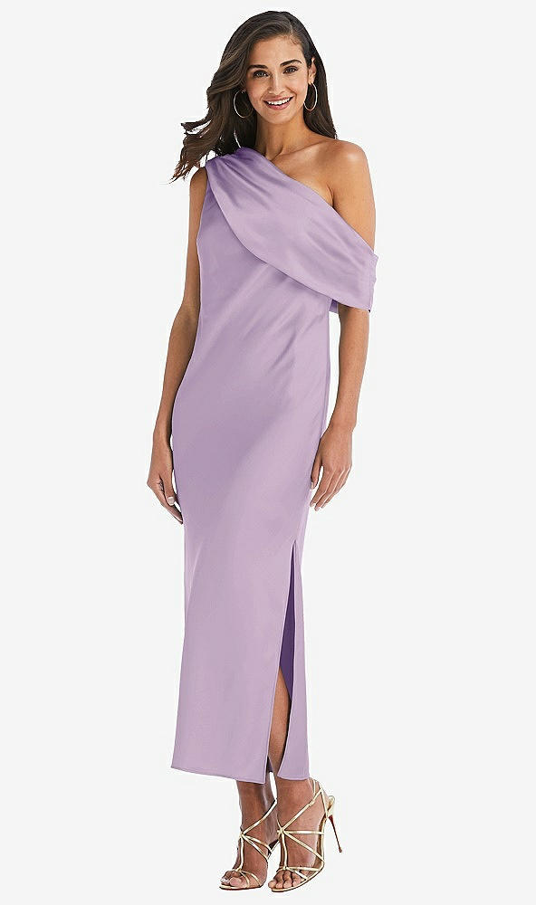 Front View - Pale Purple Draped One-Shoulder Convertible Midi Slip Dress