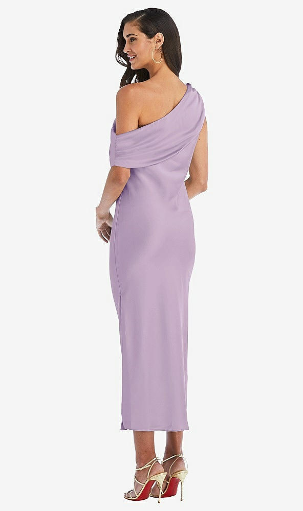 Back View - Pale Purple Draped One-Shoulder Convertible Midi Slip Dress