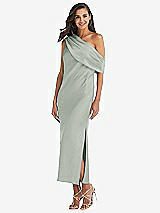 Front View Thumbnail - Willow Green Draped One-Shoulder Convertible Midi Slip Dress