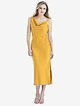Front View Thumbnail - NYC Yellow Asymmetrical One-Shoulder Cowl Midi Slip Dress