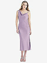 Front View Thumbnail - Pale Purple Asymmetrical One-Shoulder Cowl Midi Slip Dress