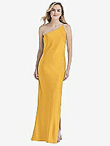 Front View Thumbnail - NYC Yellow One-Shoulder Asymmetrical Maxi Slip Dress