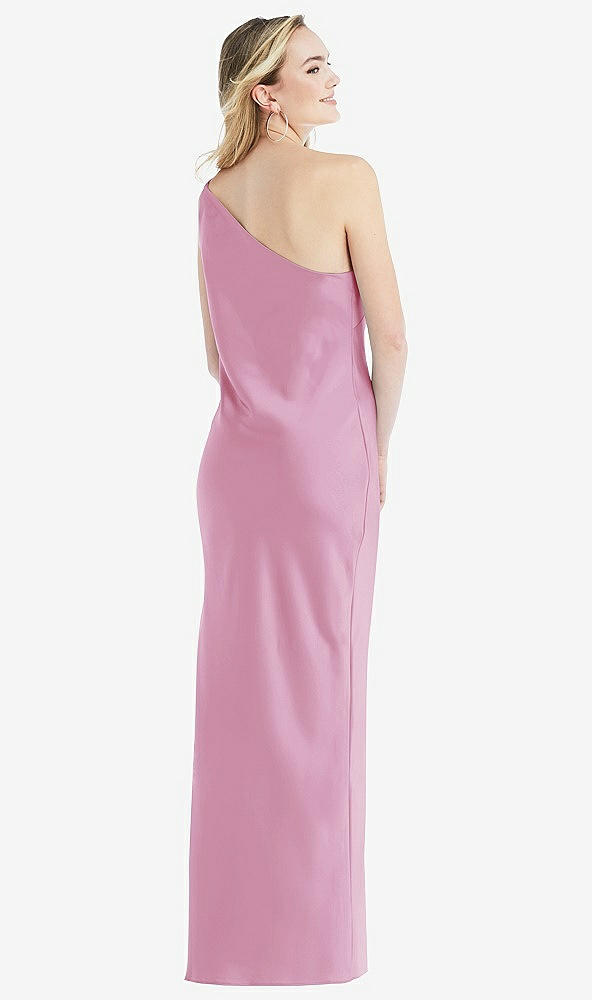 Back View - Powder Pink One-Shoulder Asymmetrical Maxi Slip Dress