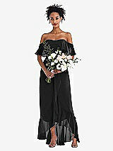 Alt View 2 Thumbnail - Black Off-the-Shoulder Ruffled High Low Maxi Dress