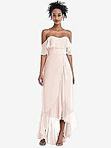 Front View Thumbnail - Blush Off-the-Shoulder Ruffled High Low Maxi Dress
