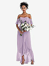 Alt View 2 Thumbnail - Pale Purple Off-the-Shoulder Ruffled High Low Maxi Dress