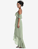 Side View Thumbnail - Sage Off-the-Shoulder Ruffled High Low Maxi Dress