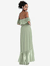 Rear View Thumbnail - Sage Off-the-Shoulder Ruffled High Low Maxi Dress