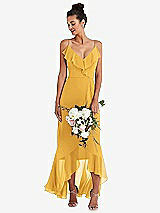 Alt View 1 Thumbnail - NYC Yellow Ruffle-Trimmed V-Neck High Low Wrap Dress