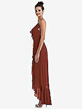 Side View Thumbnail - Auburn Moon Ruffle-Trimmed V-Neck High Low Wrap Dress