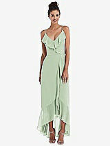 Front View Thumbnail - Celadon Ruffle-Trimmed V-Neck High Low Wrap Dress