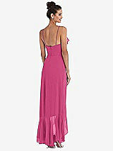 Rear View Thumbnail - Tea Rose Ruffle-Trimmed V-Neck High Low Wrap Dress