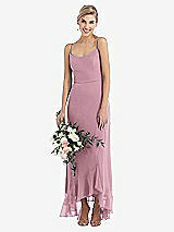 Alt View 1 Thumbnail - Dusty Pink Scoop Neck Ruffle-Trimmed High Low Maxi Dress