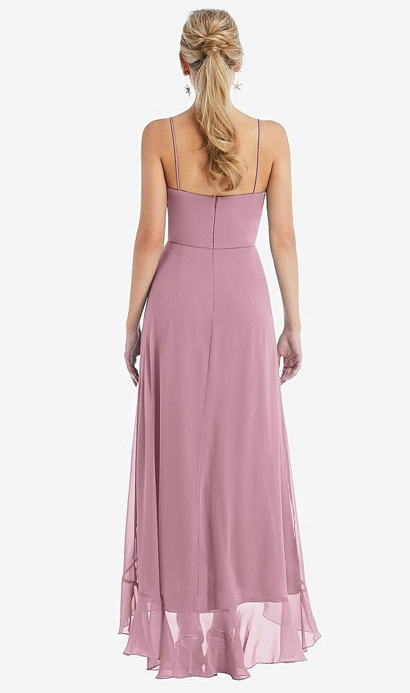 Back View - Dusty Pink Scoop Neck Ruffle-Trimmed High Low Maxi Dress