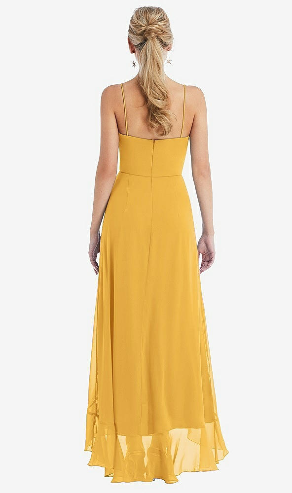 Back View - NYC Yellow Scoop Neck Ruffle-Trimmed High Low Maxi Dress