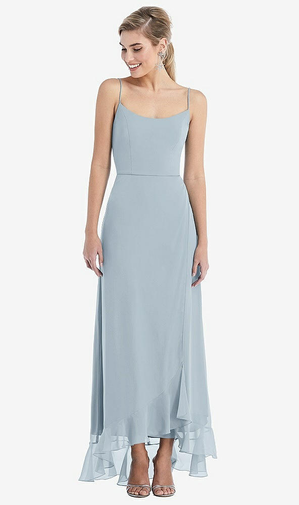 Front View - Mist Scoop Neck Ruffle-Trimmed High Low Maxi Dress