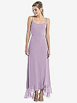 Front View Thumbnail - Pale Purple Scoop Neck Ruffle-Trimmed High Low Maxi Dress