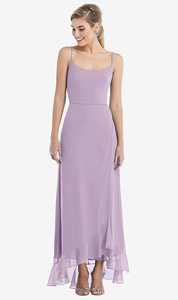 Front View - Pale Purple Scoop Neck Ruffle-Trimmed High Low Maxi Dress