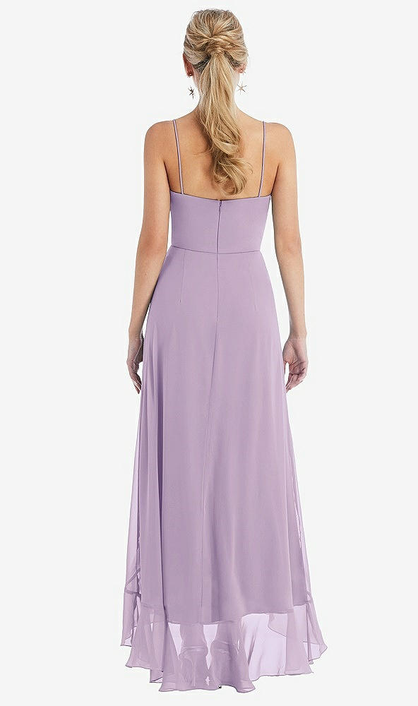 Back View - Pale Purple Scoop Neck Ruffle-Trimmed High Low Maxi Dress