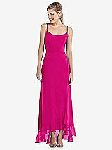 Front View Thumbnail - Think Pink Scoop Neck Ruffle-Trimmed High Low Maxi Dress