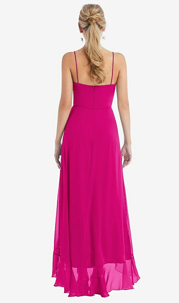 Back View - Think Pink Scoop Neck Ruffle-Trimmed High Low Maxi Dress