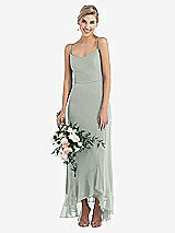 Alt View 1 Thumbnail - Willow Green Scoop Neck Ruffle-Trimmed High Low Maxi Dress