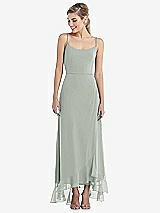 Front View Thumbnail - Willow Green Scoop Neck Ruffle-Trimmed High Low Maxi Dress