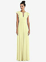 Front View Thumbnail - Butter Yellow Flutter Sleeve V-Keyhole Chiffon Maxi Dress